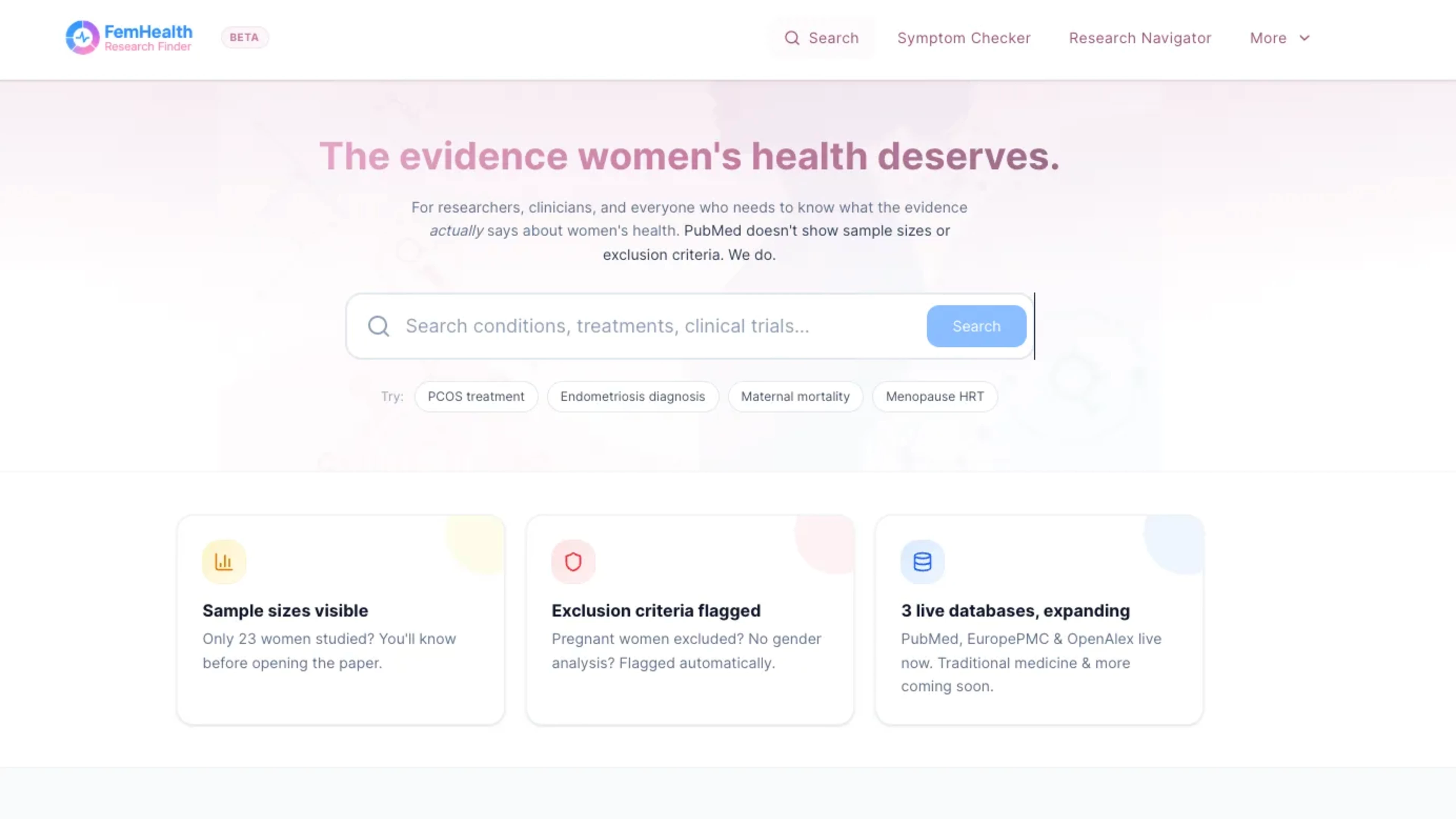 FemHealth Research Finder original design